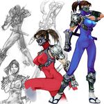  armor artist_request ass bodysuit breasts brown_hair concept_art elbow_gloves gloves japanese_armor large_breasts legs mask menpoo navel ponytail sketch soulcalibur sword taki_(soulcalibur) weapon 