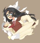  black_hair blue_eyes char face glasses long_hair messy_hair necktie paper read_or_die red_neckwear solo yomiko_readman 