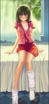  brown_hair closed_eyes copyright_request legs loose_socks open_clothes open_shirt school_uniform shirt sitting sock_dangle sock_pull socks solo tank_top yu_li 