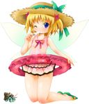  bad_id bad_pixiv_id blonde_hair food hat hermit_crab ice_cream michii_yuuki one-piece_swimsuit popsicle ribbon short_hair solo sunny_milk swimsuit touhou 