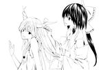  bad_id bad_pixiv_id comb greyscale hair_brush hair_brushing hakurei_reimu horns ibuki_suika kajiki monochrome multiple_girls ribbon touhou 