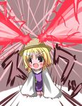  akabashi_yuusuke beam blonde_hair eye_beam hat kneeling moriya_suwako solo touhou 