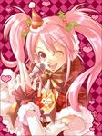  2007 ;d artist_name bad_id bad_pixiv_id bow capelet christmas copyright_request gloves hair_ornament hat heart holly holly_hair_ornament long_hair looking_at_viewer microphone one_eye_closed open_mouth pink_eyes pink_hair rem_(artist) ribbon santa_costume smile solo twintails upper_body white_gloves 