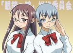  face glasses haganemaru_kennosuke multiple_girls original school_uniform serafuku 