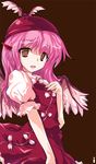  alphes_(style) alternate_hair_length alternate_hairstyle animal_ears brown_eyes hat ideolo long_hair mystia_lorelei parody pink_hair simple_background solo style_parody touhou wings 