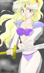  artist_request blonde_hair breasts class_change cleavage final_fantasy final_fantasy_iv holding holding_sword holding_weapon long_hair lowres medium_breasts mystic_knight oekaki open_mouth ponytail red_eyes rosa_farrell shoulder_pads solo sword weapon 