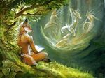  alectorfencer book canine forest fox ghost male mammal nude outside reading solo spirit tree wood 