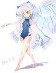  artist_request gloves gray_hair grey_hair highres kyoukai_senjou_no_horizon kyoukaisenjou_no_horizon long_hair nate_mitotsudaira neito_mitotsudaira satou_tomohiro swimsuit very_long_hair yellow_eyes 