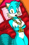 anthro bed blackcat breasts canine chain female fox mammal miles_prower multiple_tails pillow ring sega solo sonic_(series) tails 