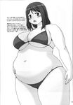  1girl bikini blush breasts brown_eyes brown_hair fat highres kato_hayabusa large_breasts monochrome obese solo swimsuit 