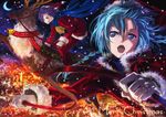  2boys blue_eyes blue_hair christmas hat long_hair moon multiple_boys purple_hair reindeer saleh santa_costume short_hair snow tales_of_(series) tales_of_rebirth veigue_lungberg 