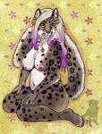  bloodhound bloodhound_(artist) breasts chubby ear_piercing feline female kneeling leopard mammal necklace nipples nude piercing pinup pose snow_leopard solo whiskers 