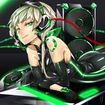  blonde_hair elbow_gloves gloves green_eyes headset laio looking_back original solo 