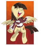  brown_hair clothing cutie_mark equine female feral friendship_is_magic hair horse jacket laugh mammal my_little_pony pegasus plain_background pony sibsy solo wild_fire_(mlp) wings 