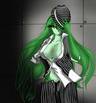  clothing female green green_body green_eyes green_hair hair hat mafia mantis melody_rose praying shirt suit vest 