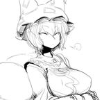  bad_id bad_pixiv_id breasts closed_eyes face greyscale hands_in_pockets hat large_breasts monochrome short_hair sigh sketch solo space_jin tabard touhou upper_body yakumo_ran 