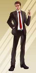  brown_hair cigarette doujima_ryoutarou facial_hair formal magatsumagic male_focus necktie persona persona_4 solo stubble suit 
