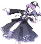  alternate_color alternate_costume aru16 closed_eyes dress habit highres koumajou_densetsu koumajou_densetsu_2 lace long_hair nail_polish nun open_mouth outstretched_arms purple_hair ribbon saigyouji_yuyuko short_hair solo spread_arms touhou triangular_headpiece 