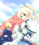  1boy 1girl blonde_hair blue_eyes blush breasts cape capelet dress fenimore long_hair lowres mochi_(tukimo) open_mouth short_hair tales_of_(series) tales_of_legendia twintails walter_delques 