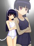  animal_ears bangs bare_shoulders blue_hair blunt_bangs blush cat_ears cat_tail crossed_arms frown glaring gokou_ruri gradient gradient_background highres hime_cut kenken long_hair looking_at_viewer mole mole_under_eye official_style one-piece_swimsuit ore_no_imouto_ga_konna_ni_kawaii_wake_ga_nai pink_eyes school_swimsuit solo standing swimsuit tail white_school_swimsuit white_swimsuit zoom_layer 