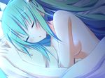  asleep blue_hair blush breasts eyes_closed ezekiel female long_hair lying nude osananajimi_wa_daitouryou sleeping solo 