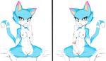  blue blue_fur blush breasts cat feline female fukami fur herm intersex looking_at_viewer mammal nipples nude penis plain_background pussy rosie_(ionic) sitting solo spread_legs spreading white_background yellow+eyes yellow_eyes 