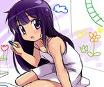  :o arm_support child child_drawing crayon drawing dress kneeling long_hair looking_at_viewer open_mouth original purple_eyes purple_hair sagamimok sketch strap_slip sundress 