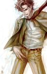  baccano! claire_stanfield formal fundoshi_(tofupoid) male_focus necktie red_eyes red_hair solo suit 