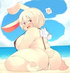  big_breasts big_butt bikini blonde_hair breasts butt chubby clothed clothing disembodied_hand female hair lagomorph mammal mcdonnell-douglas nipples overweight plump_labia pussy rabbit red_eyes seaside skimpy sky sling_bikini surprise swimsuit water 