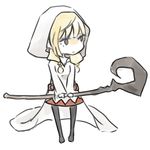  blonde_hair brown_eyes cape chibi chibibro dress final_fantasy final_fantasy_tactics hood pantyhose short_dress sidelocks solo staff white_mage white_mage_(fft) 