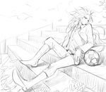  bad_id bad_pixiv_id ball greyscale hakuryuu_(inazuma_eleven) inazuma_eleven_(series) inazuma_eleven_go long_hair male_focus monochrome ricebutton sitting sketch soccer_ball solo telstar 