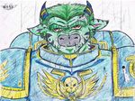  angry bovine bull cattle fan_art fantasy green green_hair hair hammer male mammal pencil solo space_marine spehss_mehreens toro ultra_marine warhammer warhammer_(franchise) warhammer_40k 