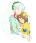  2girls bracelet brown_hair choker earrings eyes_closed grune_(tales) grune_(tales_of_legendia) hair_ornament hug jewelry multiple_girls necklace norma_beatty short_hair smile tales_of_(series) tales_of_legendia tears veil white_hair 