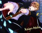  alternate_costume argyle argyle_background atobe_keigo blue_eyes brown_hair cape chain chocoreshon dutch_angle formal grey_background male_focus smile solo suit tennis_no_ouji-sama 