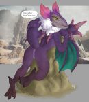  1oi 2019 absurd_res anthro anus beak breasts butt capcom detailed_background digital_media_(artwork) dragon english_text female flying_wyvern fur hi_res looking_at_viewer monster_hunter nude pussy scales scalie simple_background solo spikes text video_games wings wyvern yian_garuga 