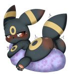  black_fur blush butt canid canine digital_media_(artwork) eeveelution female feral fur hi_res mammal nintendo papilrux pillow pok&eacute;mon pok&eacute;mon_(species) pussy pussy_juice simple_background solo umbreon video_games 