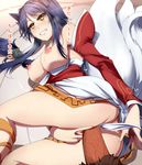  ahri animal_ears bare_shoulders blue_hair blush breasts breasts_outside clenched_teeth clitoris covered_nipples detached_sleeves fox_ears fox_tail hetero korean_clothes large_breasts league_of_legends long_hair multiple_tails panties panty_pull penis pubic_hair saliva sex solo_focus sweat tail teeth tongue translated umakatsuhai underwear vaginal white_panties yellow_eyes 