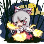  bamboo dekasudachin egasumi fire fujiwara_no_mokou grey_hair long_hair moon pants red_eyes ribbon solo touhou very_long_hair 