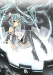  absurdres aqua_eyes aqua_hair bare_shoulders boots detached_sleeves fhang hatsune_miku highres long_hair open_mouth sitting solo thigh_boots thighhighs twintails very_long_hair vocaloid zettai_ryouiki 