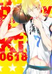  abs basketball blonde_hair earrings fujimaru_(inumog) happy_birthday jewelry kise_ryouta kuroko_no_basuke male_focus solo sportswear sweat yellow_eyes 