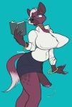  anthro big_breasts book breasts clothed clothing crackiepipe curvaceous dickgirl eyewear glasses humanoid_penis hyaenid intersex mammal open_mouth penis precum solo spotted_hyena standing uncut 