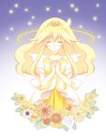  adapted_costume ahiduck alternate_costume blonde_hair bow choker closed_eyes cure_peace earrings flower hair_flaps hair_ornament hands_clasped highres jewelry kise_yayoi long_hair magical_girl own_hands_together ponytail precure princess_form_(smile_precure!) rose skirt smile_precure! solo sunflower tiara white_flower white_rose wrist_cuffs yellow yellow_bow yellow_choker yellow_flower yellow_rose yellow_skirt 