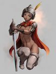  abs armor berserk biafura black_hair boots brown_hair cape casca dark_skin helmet lips navel nude one_knee shoulder_pads solo sword thigh_boots thighhighs weapon 