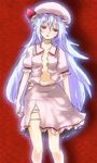  blue_hair hat long_hair looking_at_viewer navel older red_eyes remilia_scarlet solo soubi torn_clothes touhou very_long_hair 