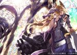  alternate_costume animal_ears armor bad_id bad_pixiv_id blonde_hair breasts dress fox_ears gauntlets hat hat_ribbon hug long_hair medium_breasts multiple_girls purple_eyes ribbon rondo_umigame short_hair sideboob stained_glass sunlight sword thighhighs touhou weapon yakumo_ran yakumo_yukari yellow_eyes 