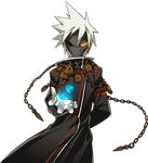  arm_behind_back artist_request chain coat elsword glave_(elsword) gloves male_focus mask official_art solo spiked_hair transparent_background white_hair yellow_eyes 