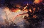  bridge claws dragon fire kyouka_hatori monster no_humans pixiv_fantasia pixiv_fantasia_sword_regalia solo tail tower wings 