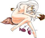  bad_id bad_pixiv_id bare_legs breasts elsword eve_(elsword) flat_chest full_body highres long_hair lying nude on_side poseich shoes solo underboob white_background white_hair yellow_eyes 