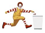  afro blue_eyes boots clown facepaint gb_(doubleleaf) horror_(theme) male_focus mcdonald's red_hair ronald_mcdonald socks solo striped striped_legwear trash_can 