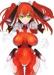  bodysuit breasts green_eyes highres hips large_breasts light_smile long_hair looking_at_viewer nipples original pupps red_hair sketch solo thigh_gap twintails wide_hips 